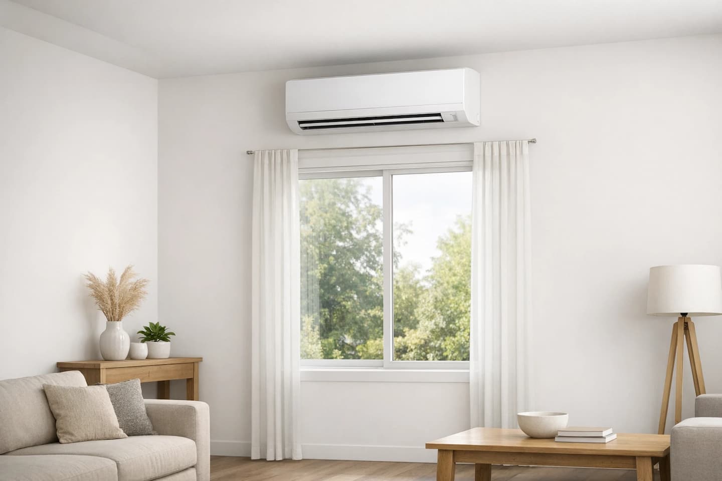 Ductless mini-split service and installation Ductless mini-split indoor unit in a modern living room