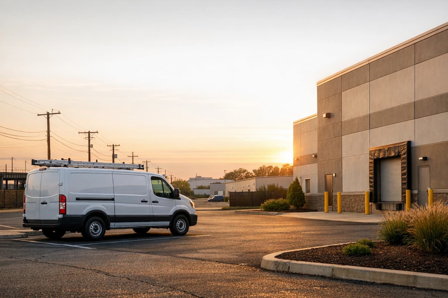 Unbranded service van parked near a commercial building in Linden, NJ