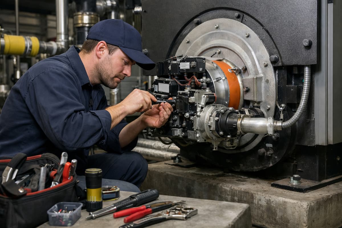 Burner service during commercial boiler repair