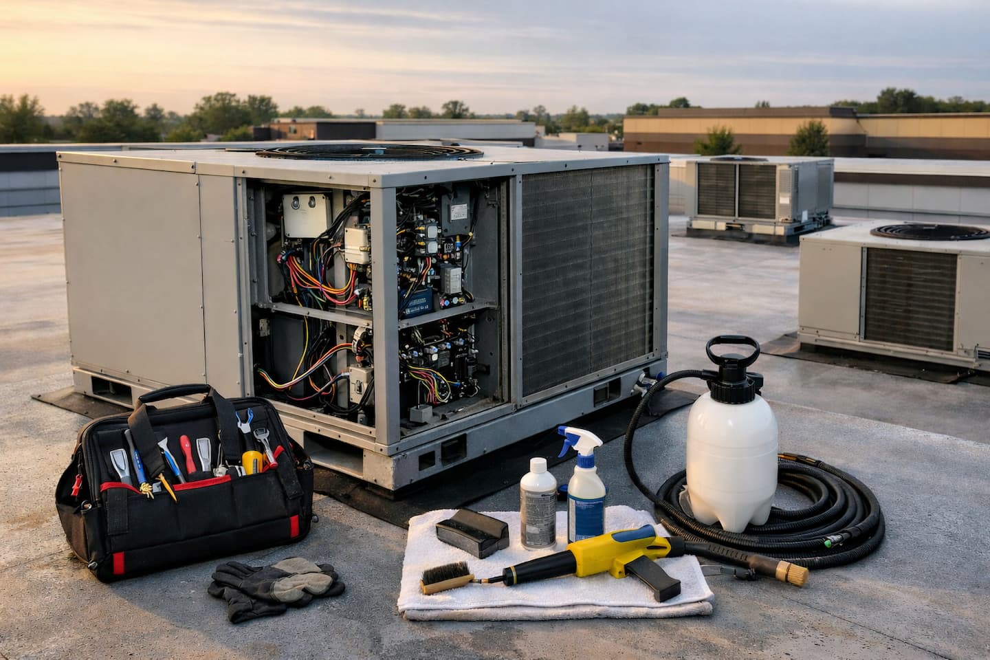 Commercial-style property exterior with HVAC context