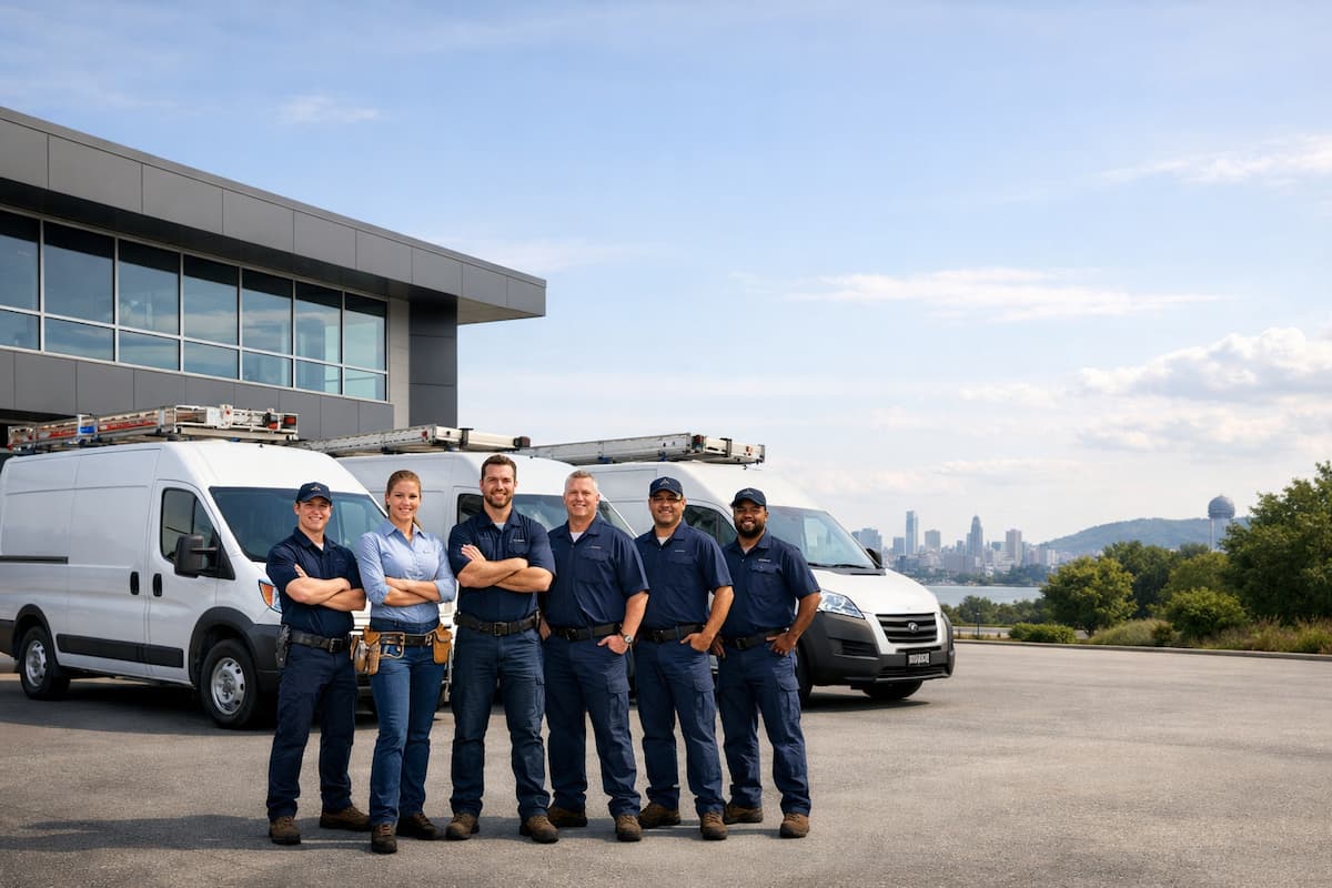 HVAC company team and service vans in New Jersey