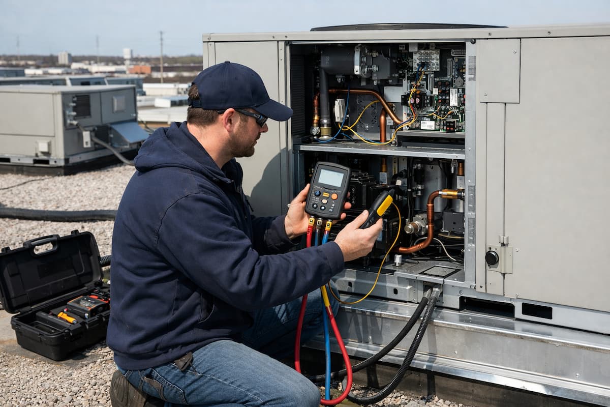 Startup and commissioning of a newly installed rooftop unit
