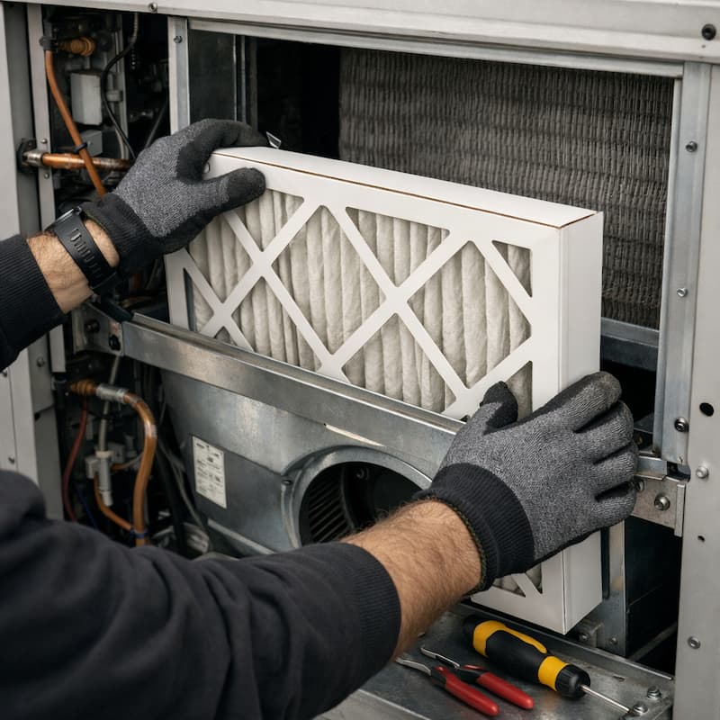 Filter service during rooftop unit maintenance