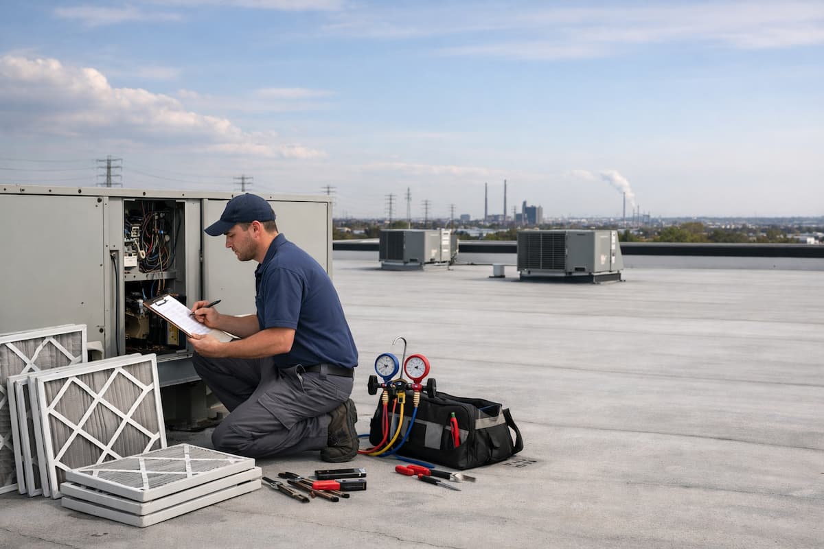 Rooftop unit preventive maintenance visit in Linden