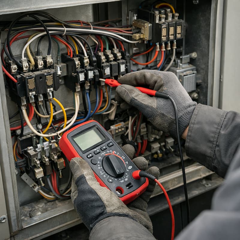 Close-up rooftop unit control panel diagnostics