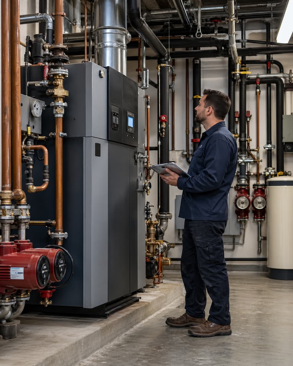 Commercial HVAC technician access for heating maintenance in Linden NJ