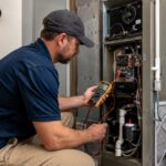 HVAC technician diagnosing why a home AC system is not turning on