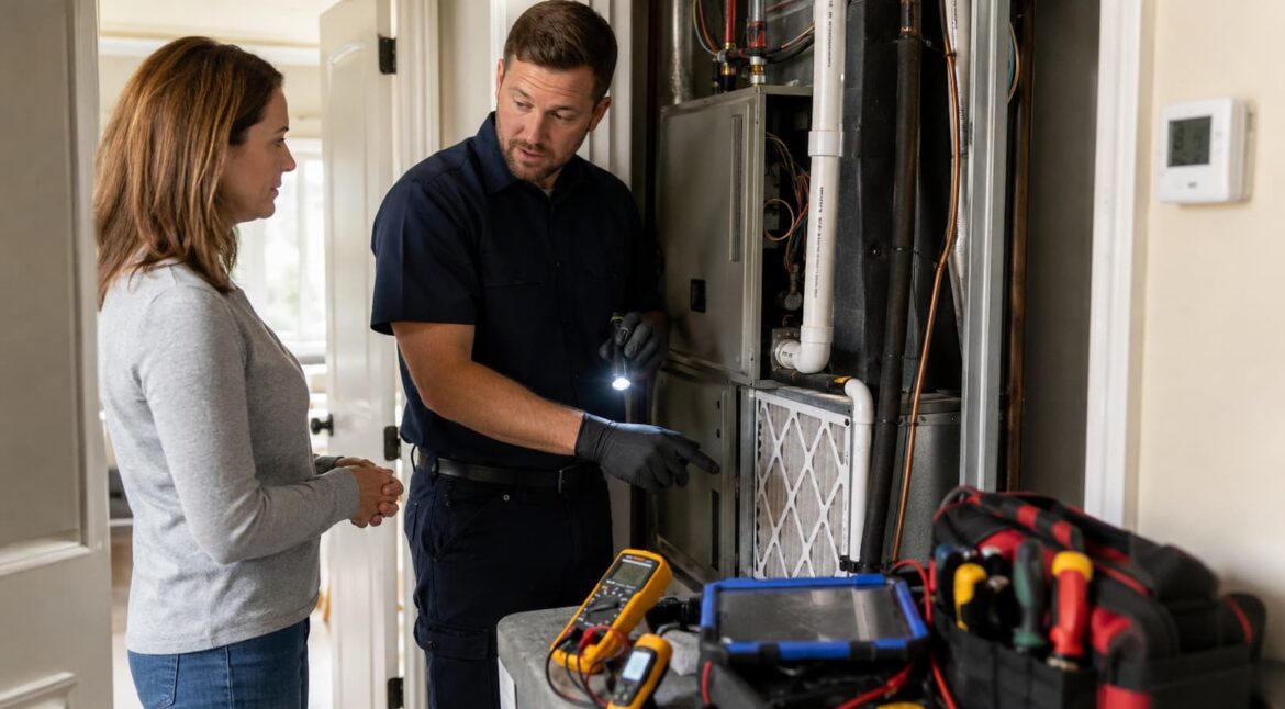 HVAC technician checking whether an AC should be turned off when not cooling