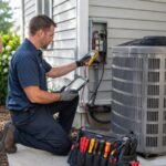 HVAC technician diagnosing why an AC breaker keeps tripping