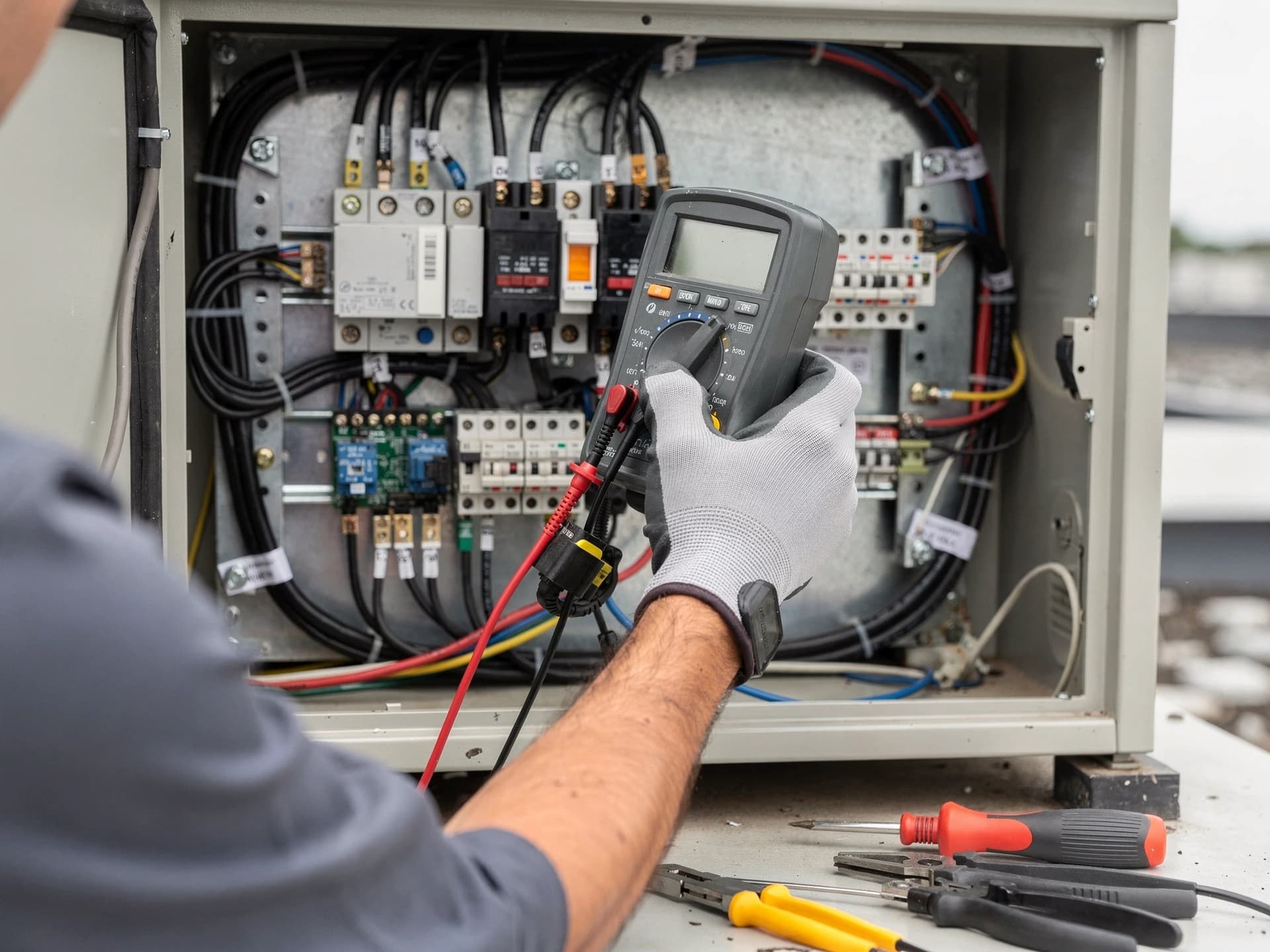 Commercial HVAC diagnostics on an electrical control panel