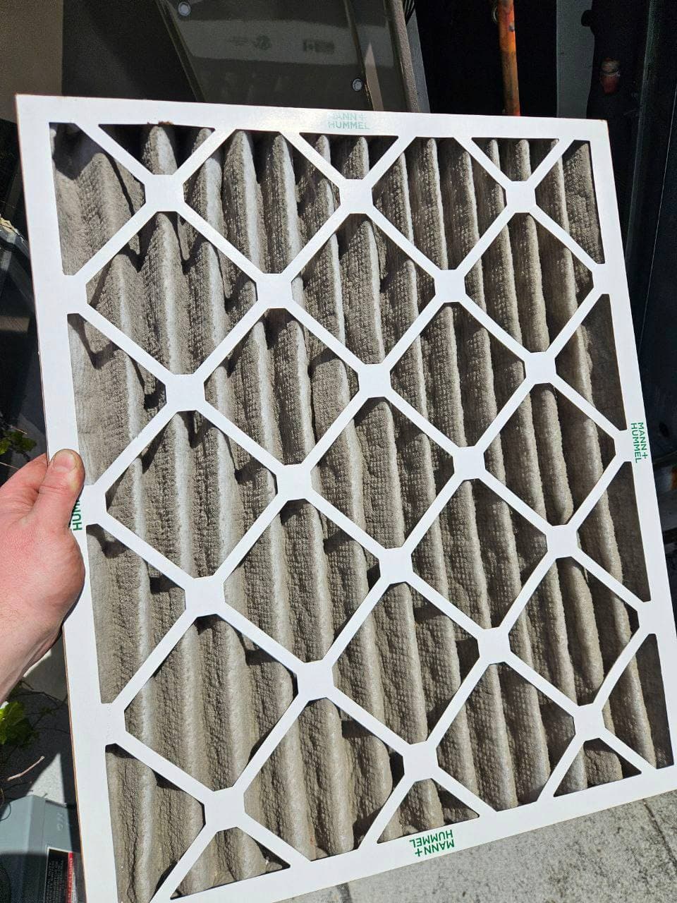 Commercial HVAC filter inspection documented during maintenance visit
