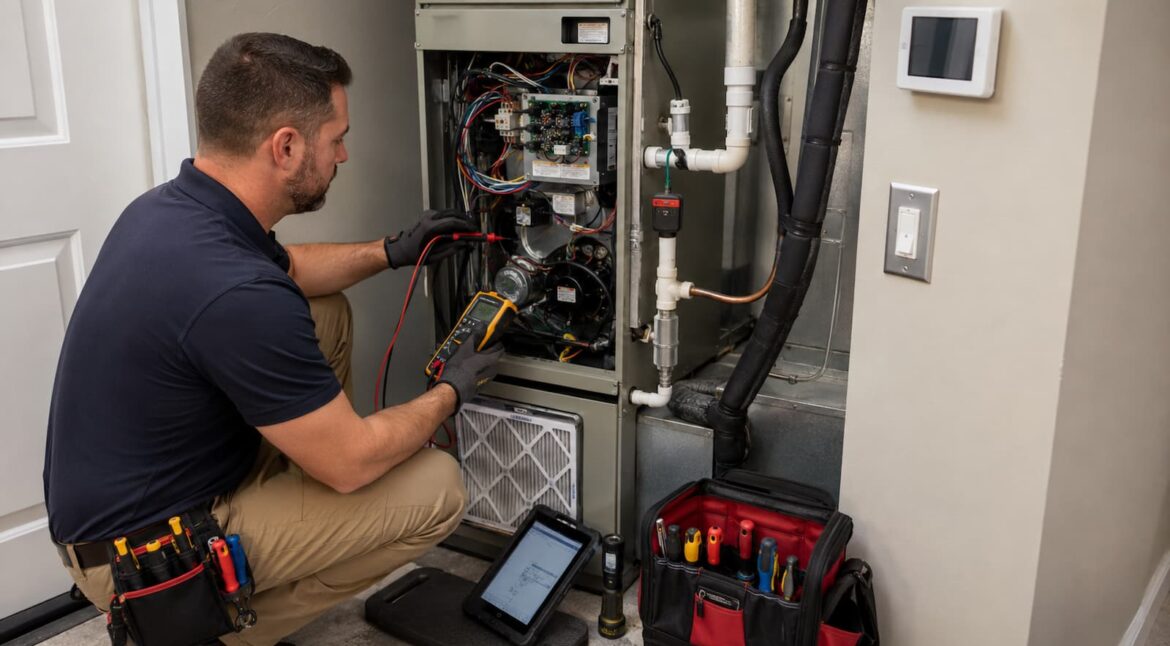 HVAC technician diagnosing why a central AC will not turn on