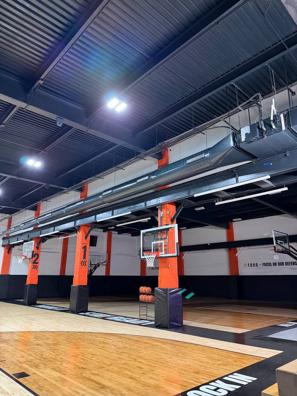 Hoops Klub basketball training facility HVAC ductwork project