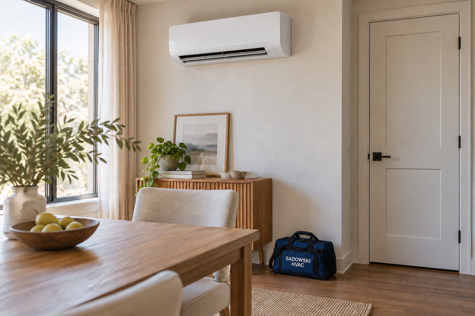 Ductless indoor unit in a compact apartment