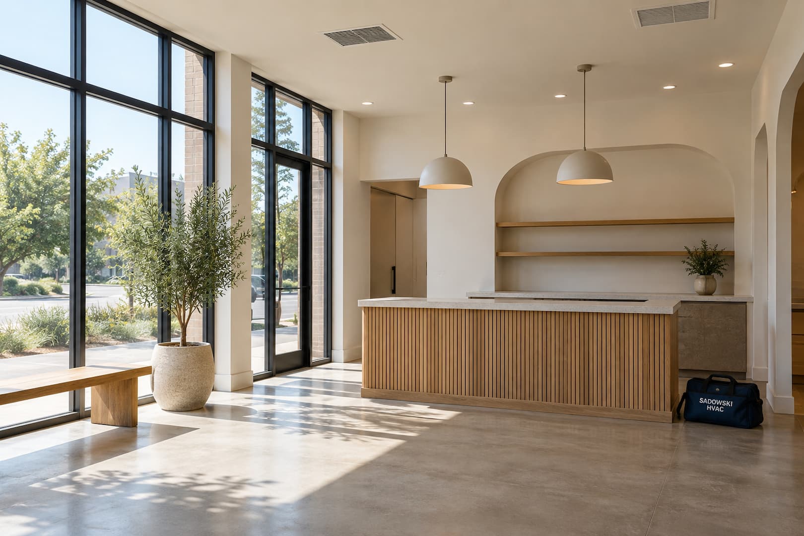 Retail interior with ceiling air distribution